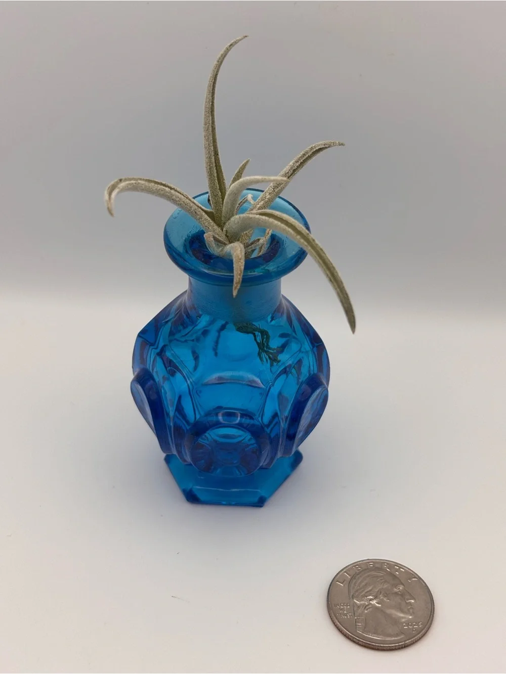 Vintage Miniature Glass Vase in Teal Blue Color, Decorative Turquoise Bud Vase